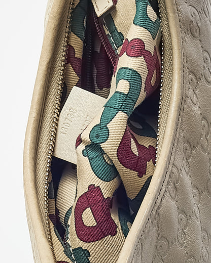 Gucci Light Grey GG Monogram Guccissima Embossed Leather Abbey D-Ring Shoulder Bag