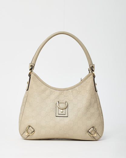 Gucci Light Grey GG Monogram Guccissima Embossed Leather Abbey D-Ring Shoulder Bag