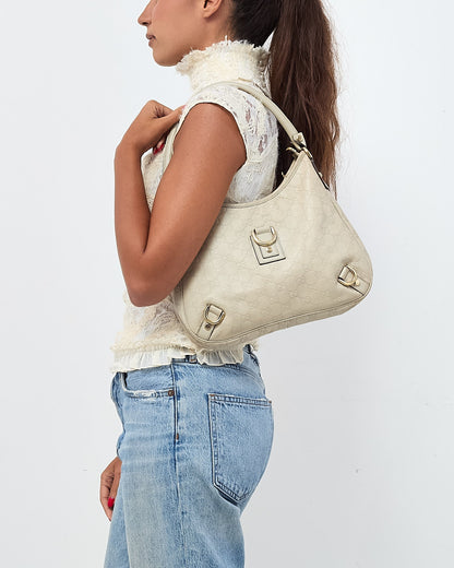 Gucci Light Grey GG Monogram Guccissima Embossed Leather Abbey D-Ring Shoulder Bag