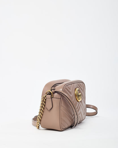 Gucci Dusty Rose Matelassé Leather GG Marmont Small Camera Crossbody Bag