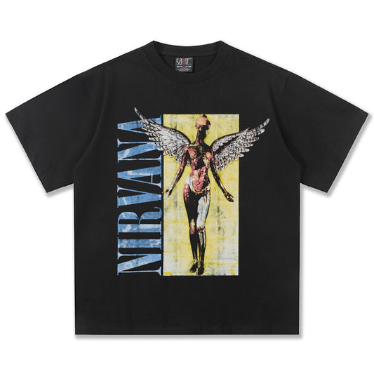 NIRVANA Angel Graphic Black T-Shirt