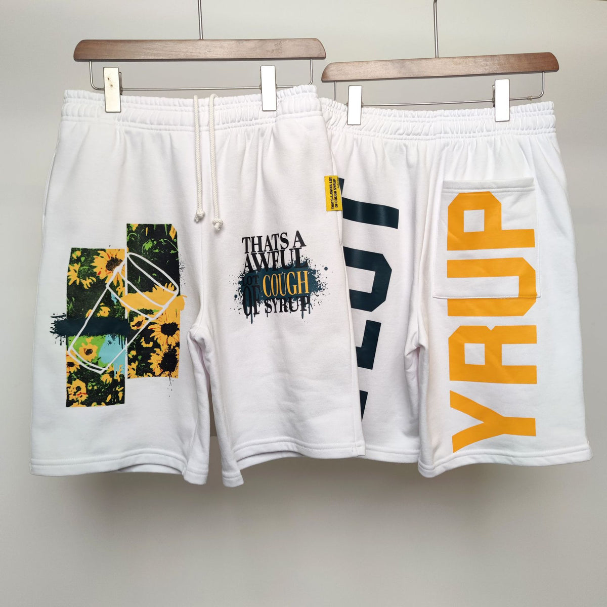 COUGH SYRUP White Graphic Print Shorts