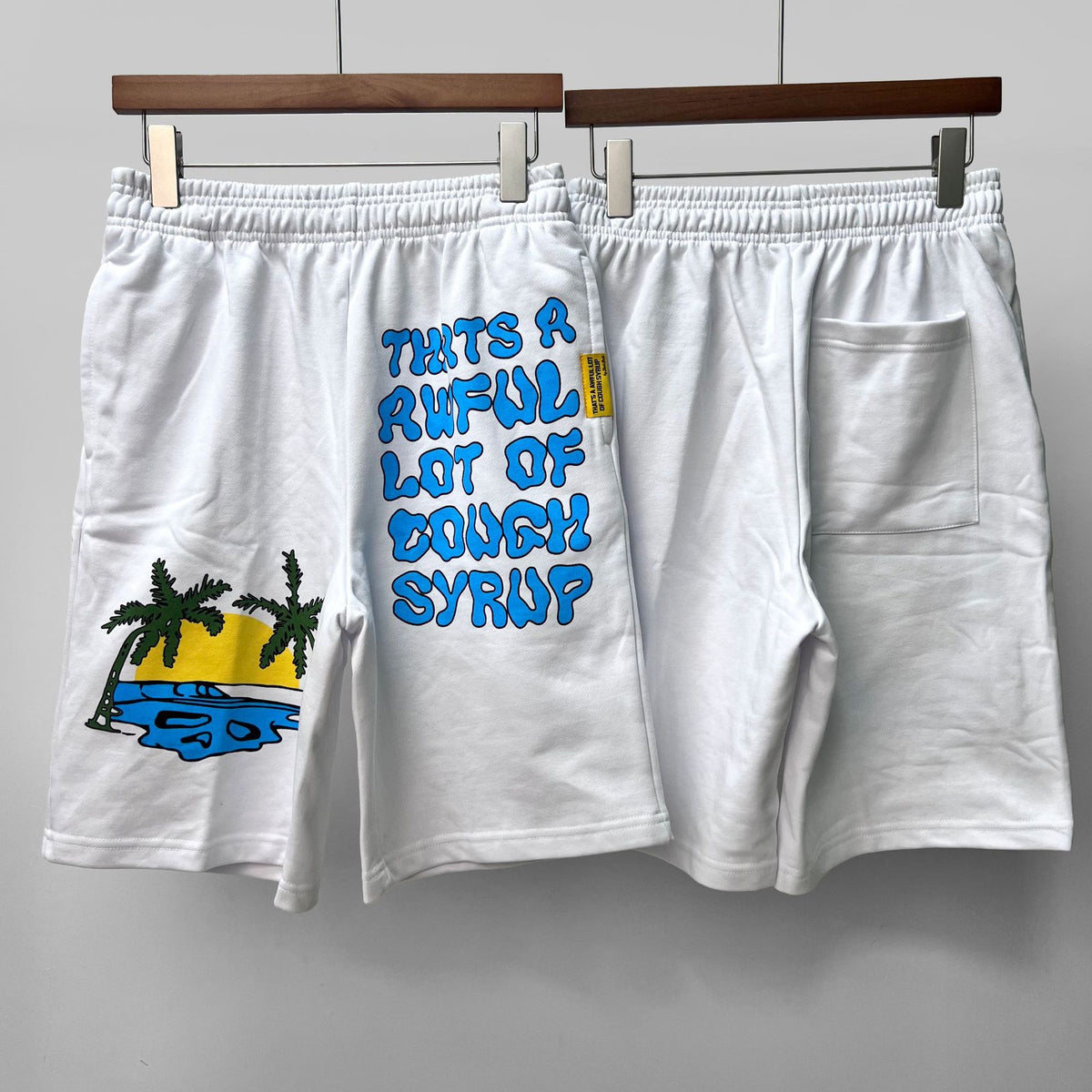 COUGH SYRUP White Palm Tree Graphic Shorts