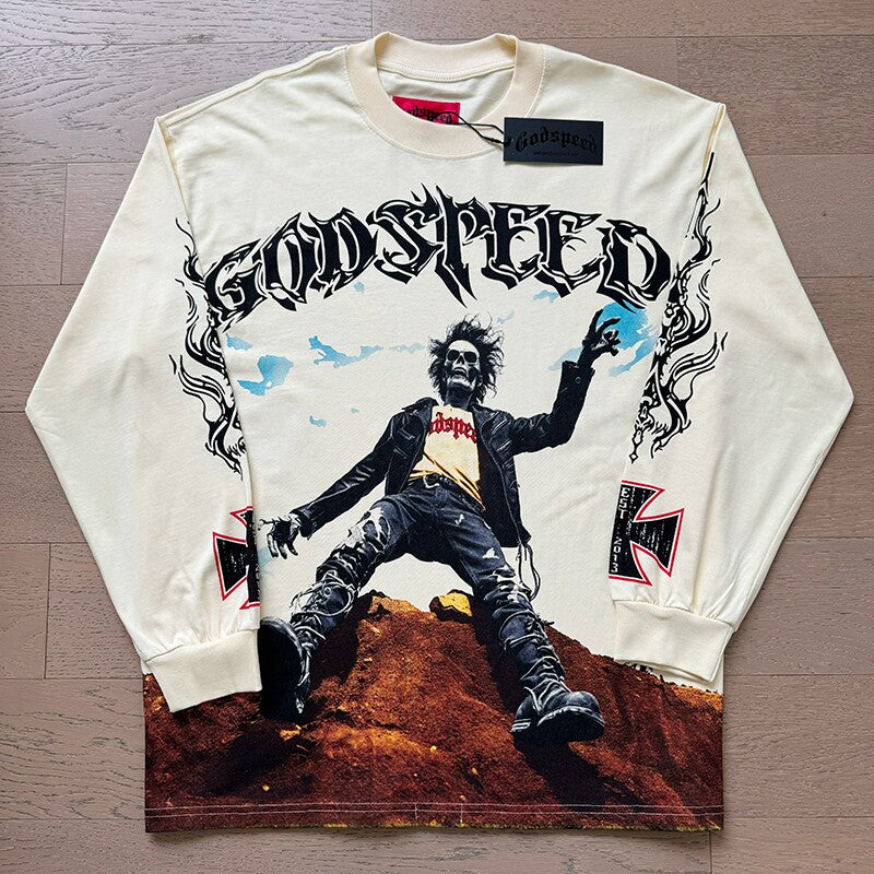 GodSpeed Skull Rock Graphic Long Sleeve T-Shirt