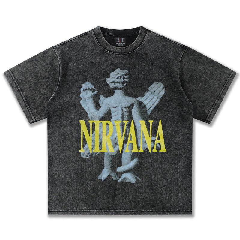 NIRVANA Angel Graphic Washed Black T-Shirt