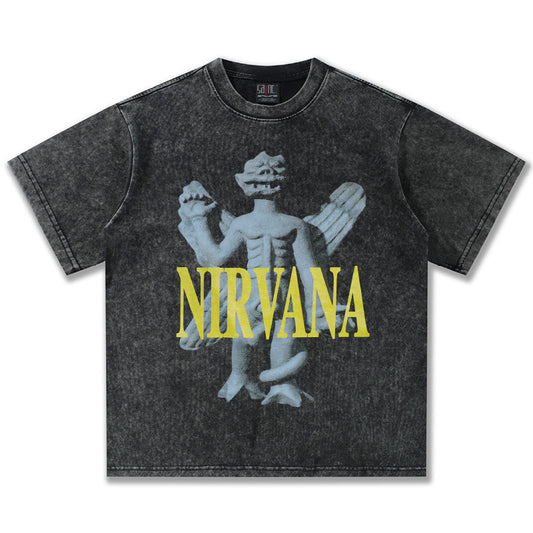 NIRVANA Angel Graphic Washed Black T-Shirt