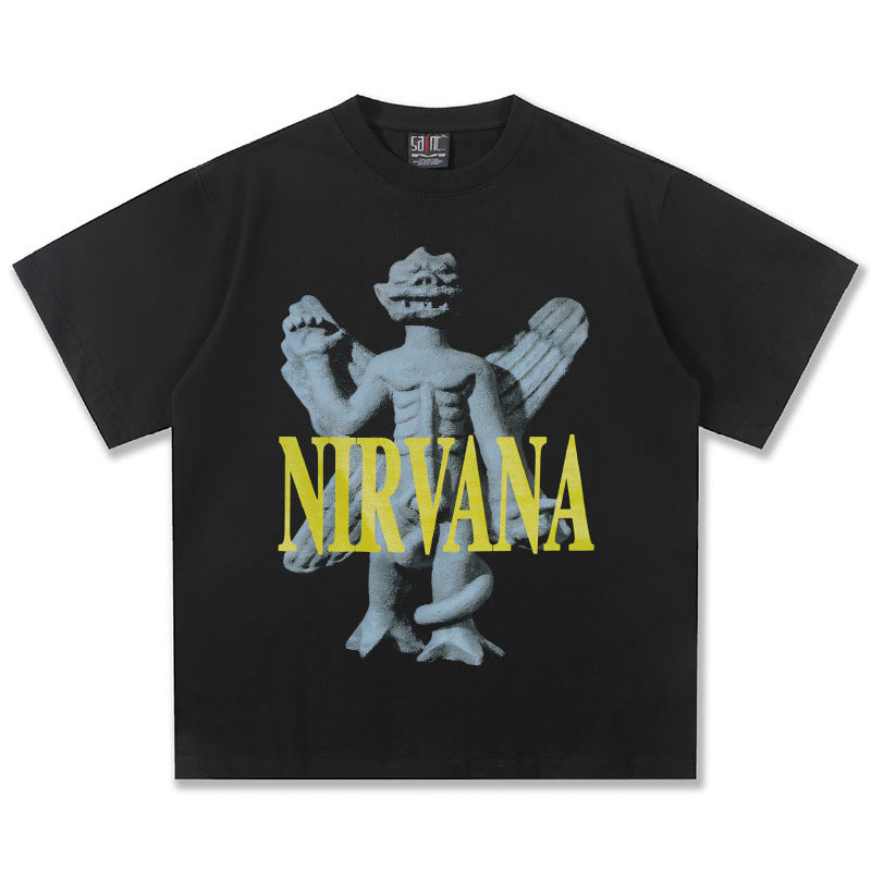 NIRVANA Angel Statue Graphic Black T-Shirt