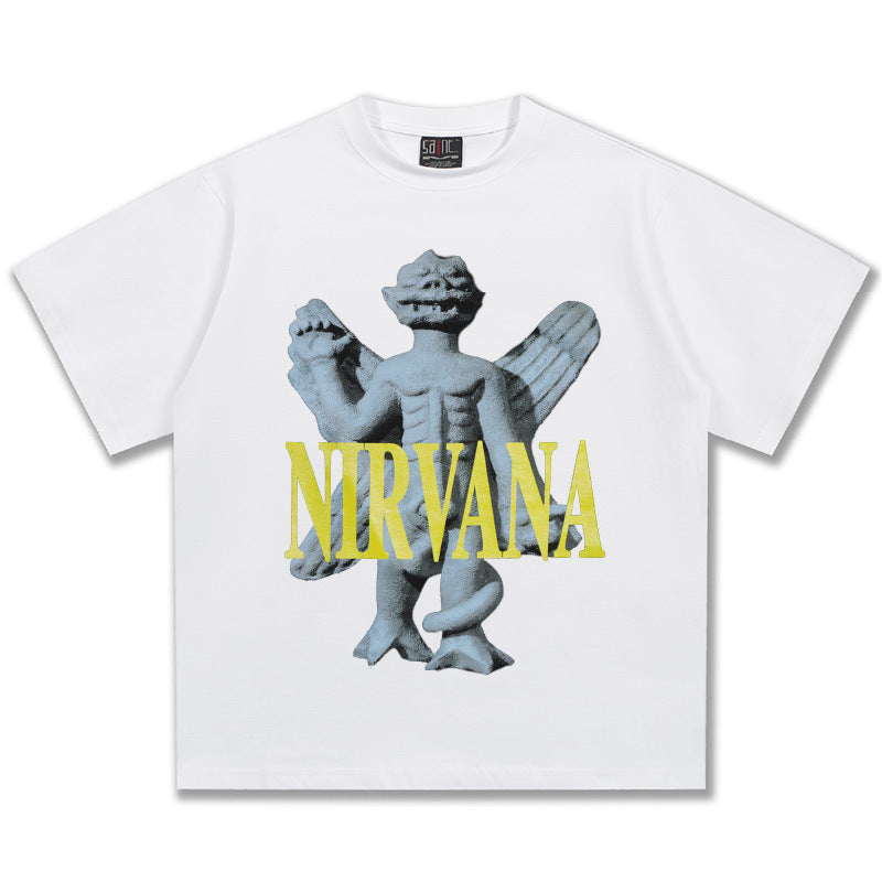 NIRVANA Angel Statue Graphic White T-Shirt