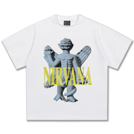 NIRVANA Angel Statue Graphic White T-Shirt
