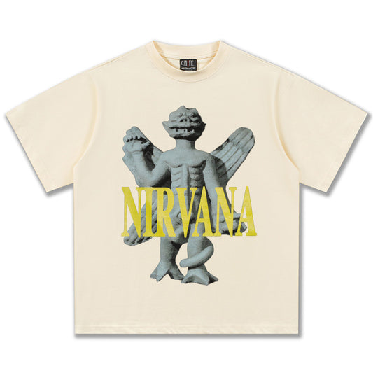 NIRVANA Angel Statue Graphic Cream T-Shirt
