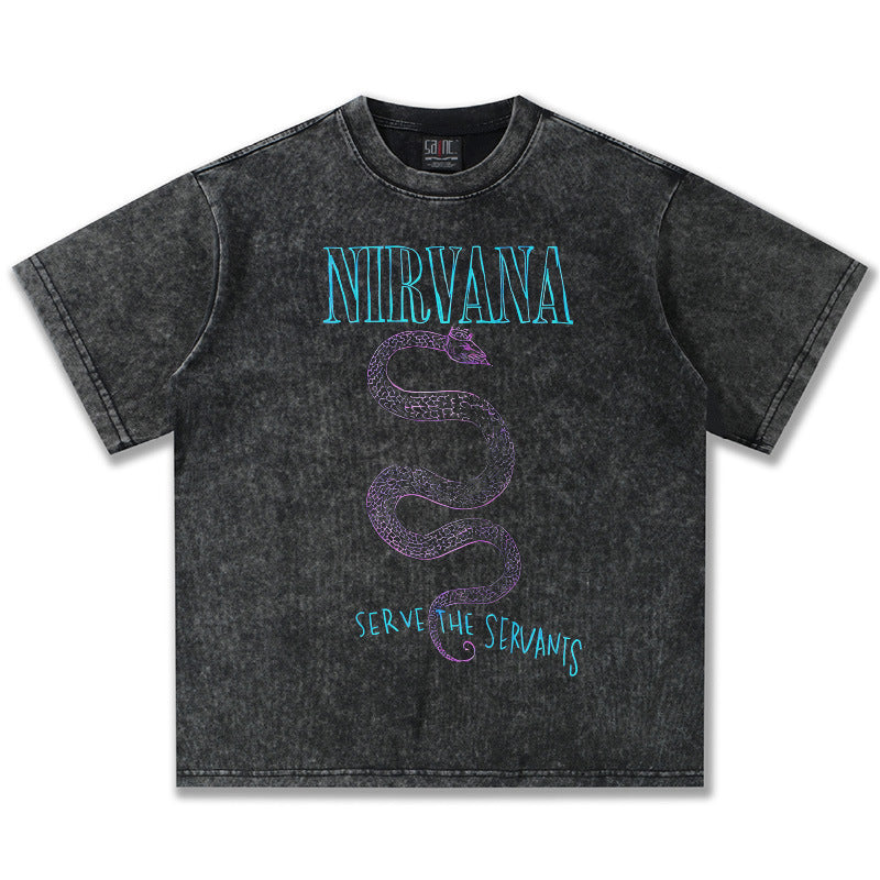 NIRVANA Snake Graphic Washed Black T-Shirt