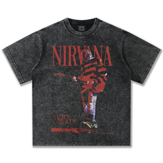 NIRVANA Washed Black Graphic T-Shirt