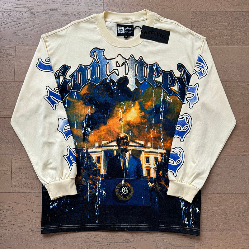 GodSpeed Cream Presidential Skull Graphic Long Sleeve