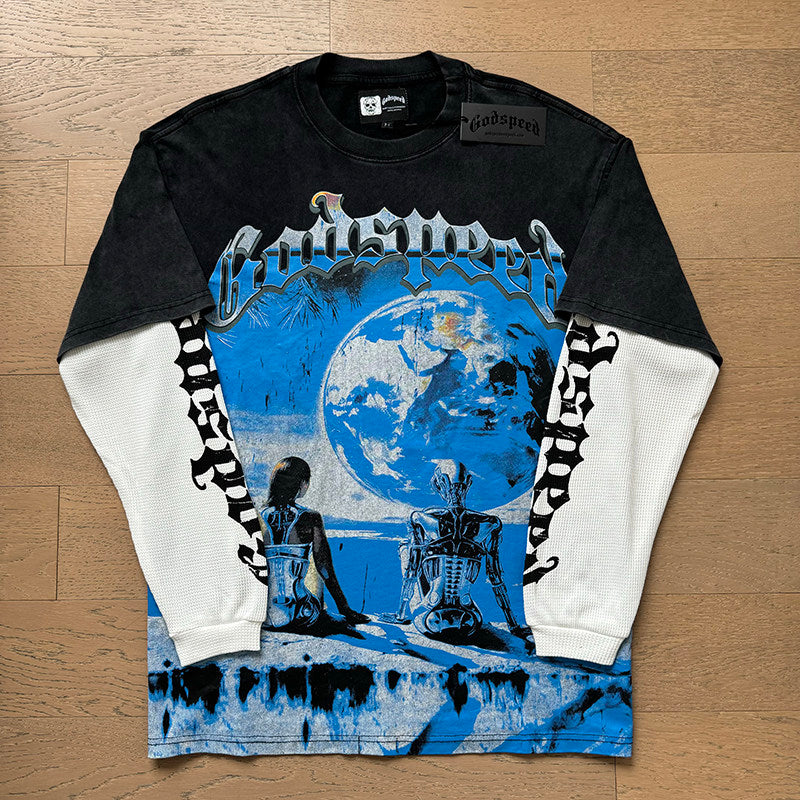 GodSpeed Black Earth Graphic Layered Long Sleeve T-Shirt