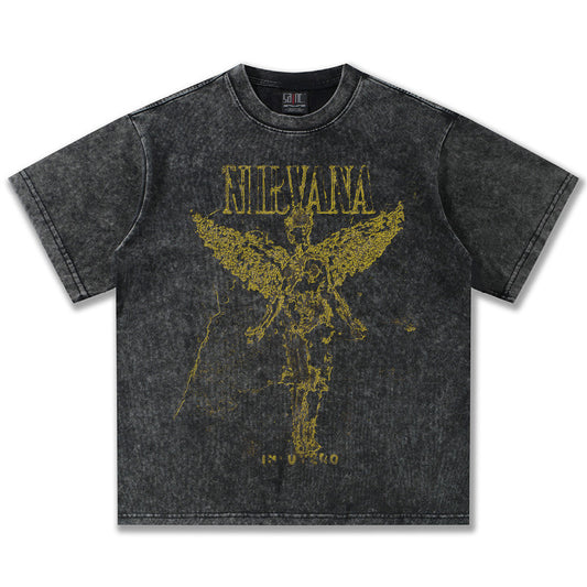 NIRVANA Washed Black Eagle Graphic T-Shirt