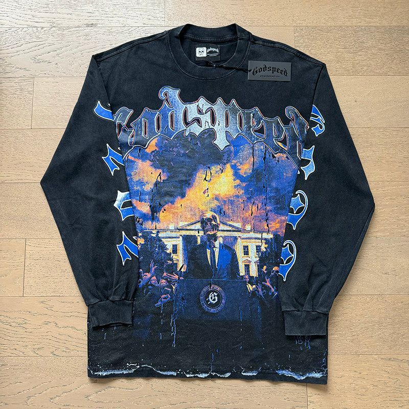 GodSpeed White House Graphic Vintage Long Sleeve T-Shirt