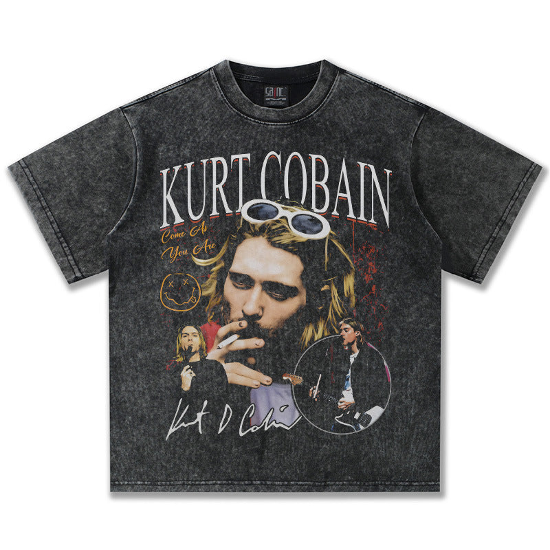 NIRVANA Kurt Cobain Washed Black Graphic T-Shirt