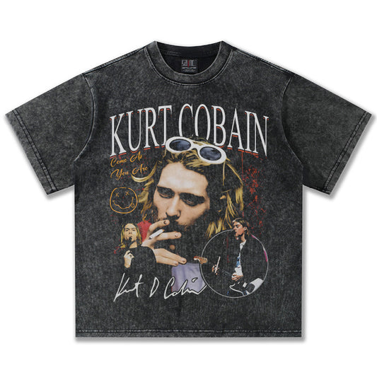 NIRVANA Kurt Cobain Washed Black Graphic T-Shirt