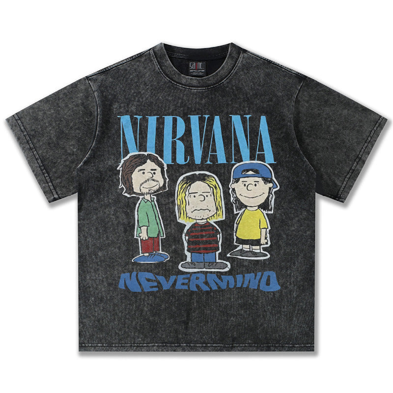 NIRVANA Nevermind Vintage Washed Black Cartoon T-Shirt