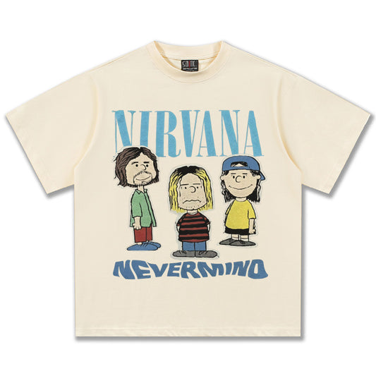 NIRVANA Nevermind Vintage Cream Cartoon T-Shirt