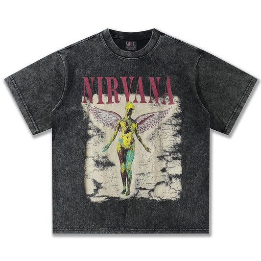 NIRVANA In Utero Angel Vintage Washed Black T-Shirt