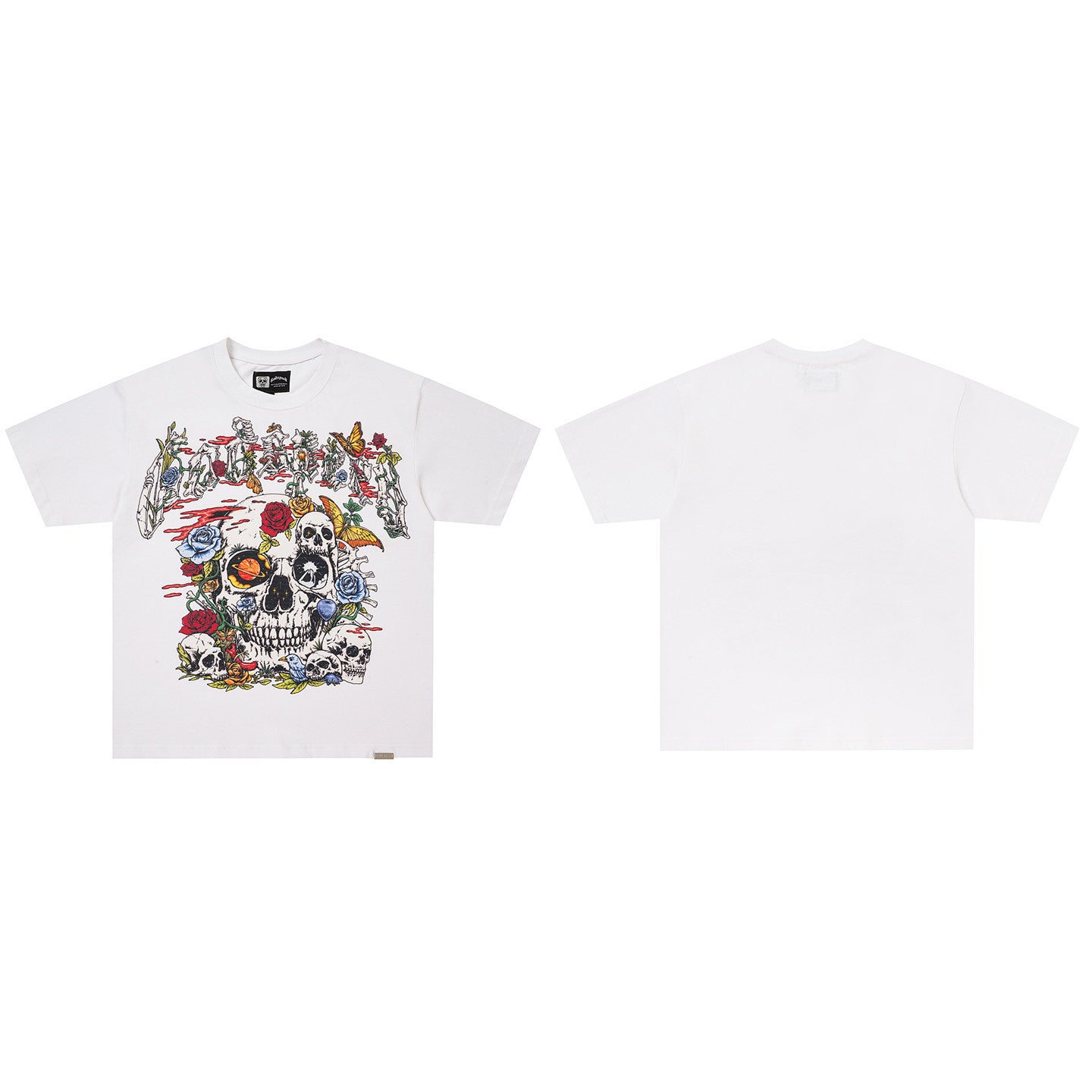 GodSpeed White Skull Rose Graphic T-Shirt