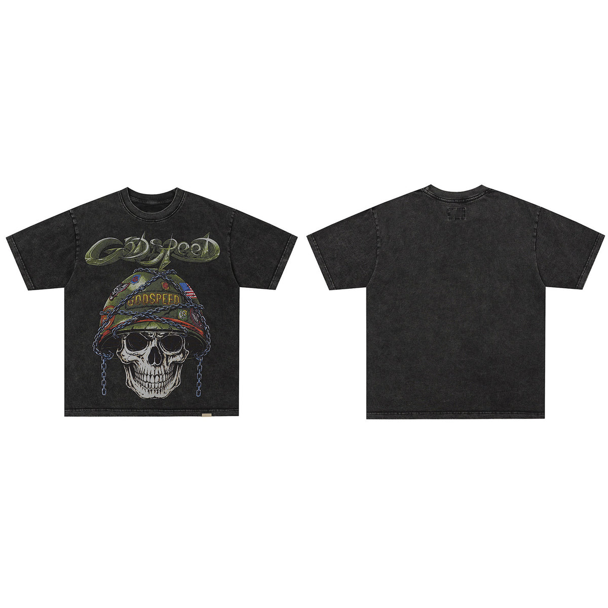 GodSpeed Washed Black Skull Helmet T-Shirt
