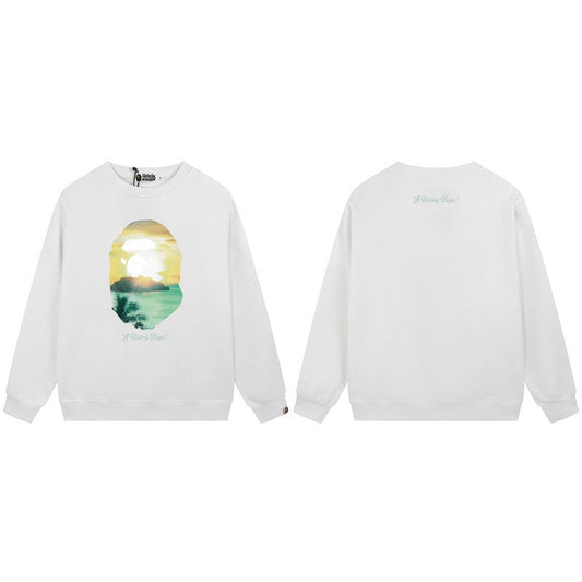 A BATHING APE Rising Ape Landscape Graphic Crewneck Sweatshirt
