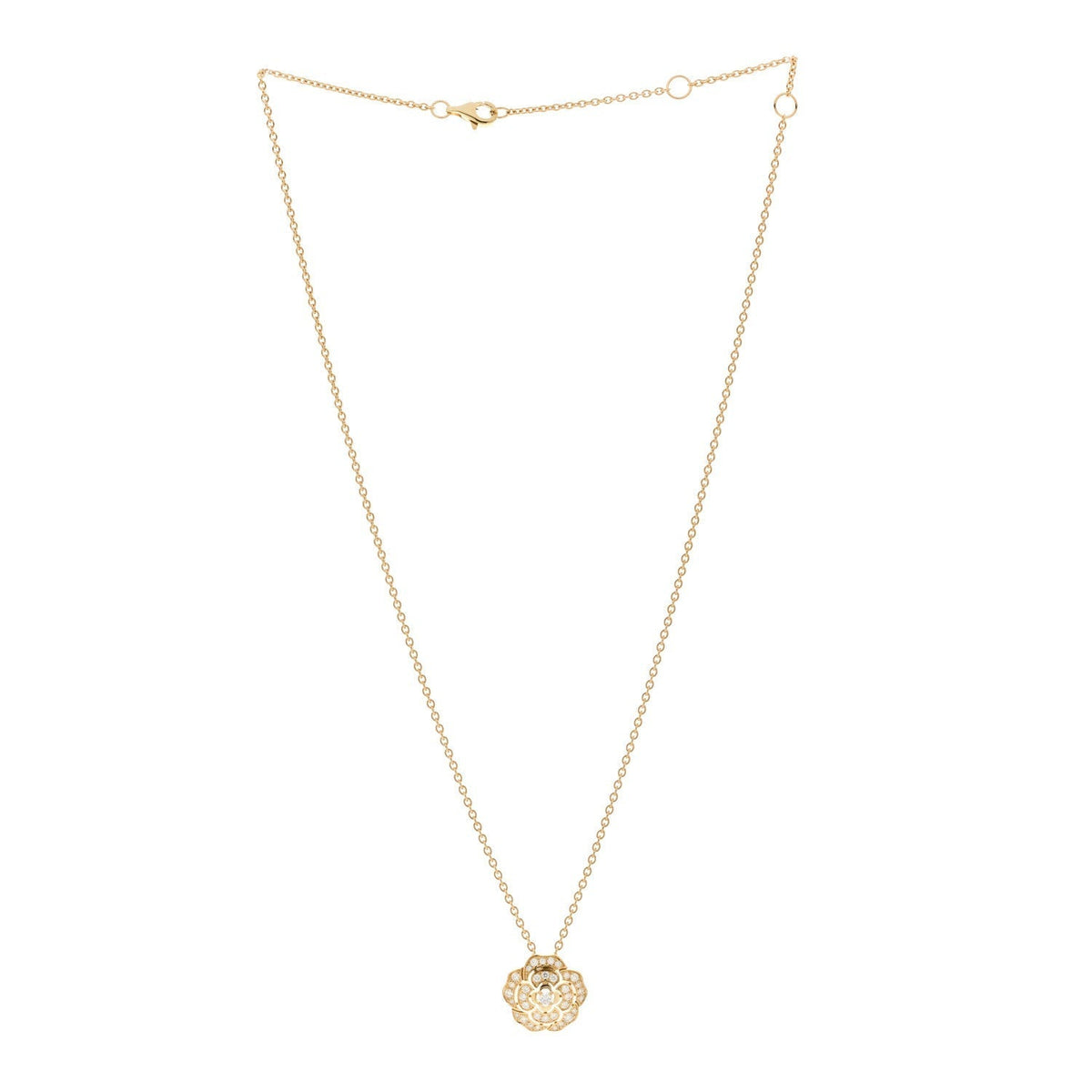 18K Yellow Gold Diamond Bouton de Camelia Pendant Necklace