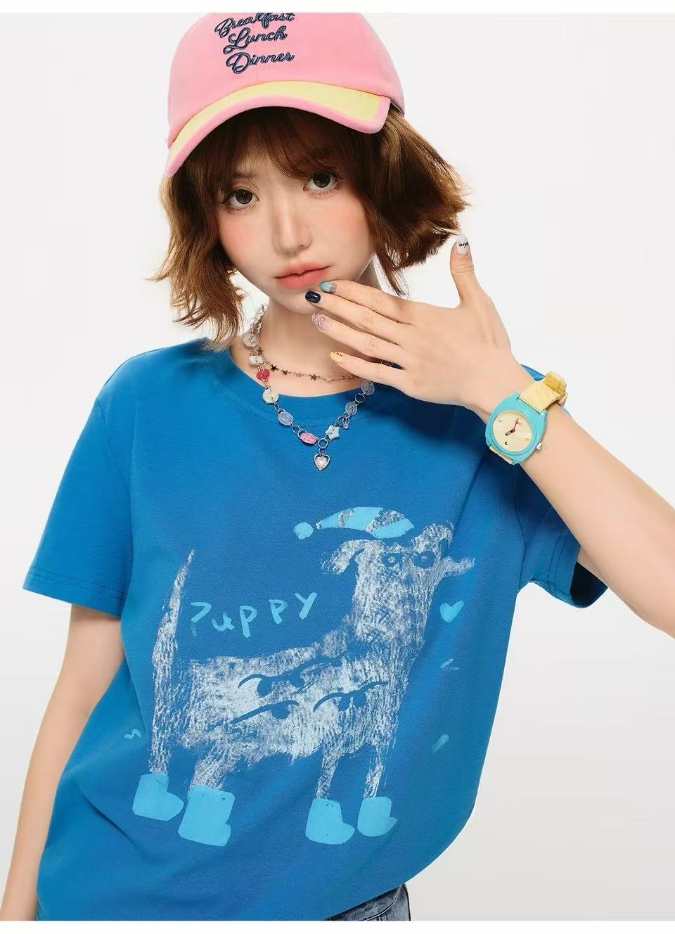 Vintage Puppy Graphic T-Shirt – Cute Dog Print Casual Cotton Tee