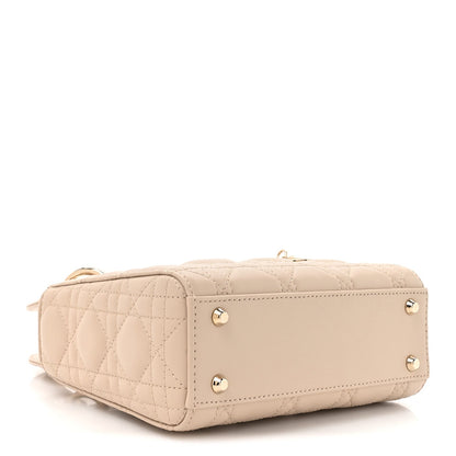 Lambskin Cannage Mini Lady Dior Powder Beige