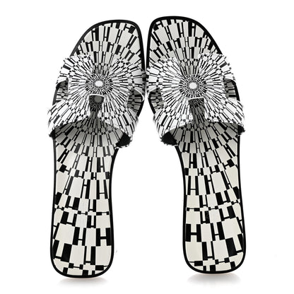 Calfskin Printed Op'H Oran Sandals 40.5 Black White