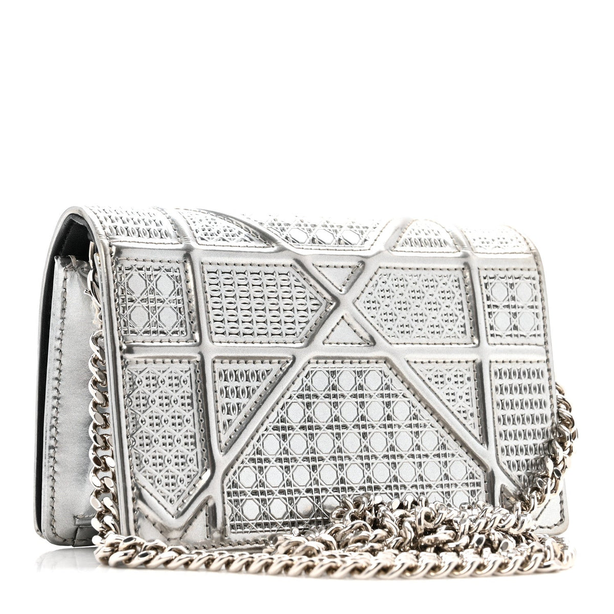 Metallic Patent Micro-Cannage Baby Diorama Flap Bag Silver