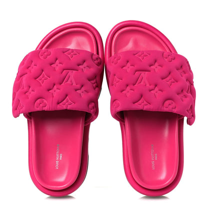 Technical Fabric Embossed Monogram Pool Pillow Comfort Mules 37 Fuchsia