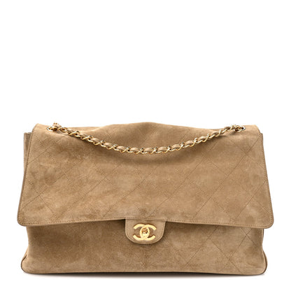 Suede Calfskin Souplissimo Maxi Flap Dark Beige