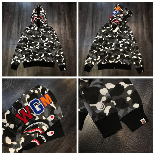 BAPE Shark Camo Full Zip Hoodie Black Grey
