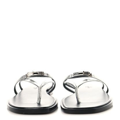 Metallic Goatskin Miss Sandals 37 Gris Argente