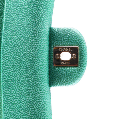 Metallic Caviar Quilted Medium Double Flap Green
