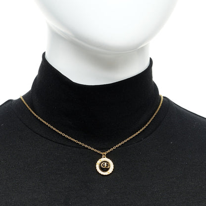 Metal Pearl CD Necklace Gold Black