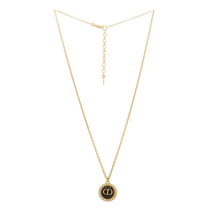Metal Pearl CD Necklace Gold Black