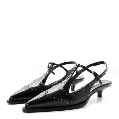 Calfskin Brogue Slingback Pumps 39 Black