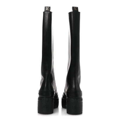 Calfskin Laureate Platform High Boots 36 Black