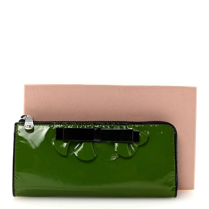 Patent Bow Flap Wallet Green Black