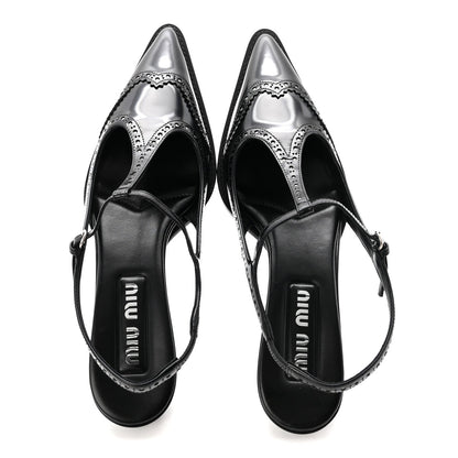 Calfskin Brogue Slingback Pumps 39 Black