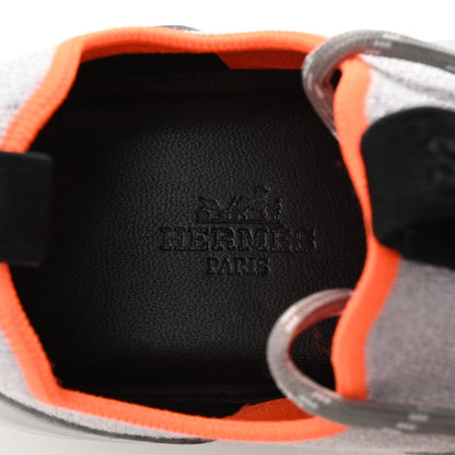 Knit Metallic Calfskin Womens Duel Sneakers 37.5 Argent Orange Black