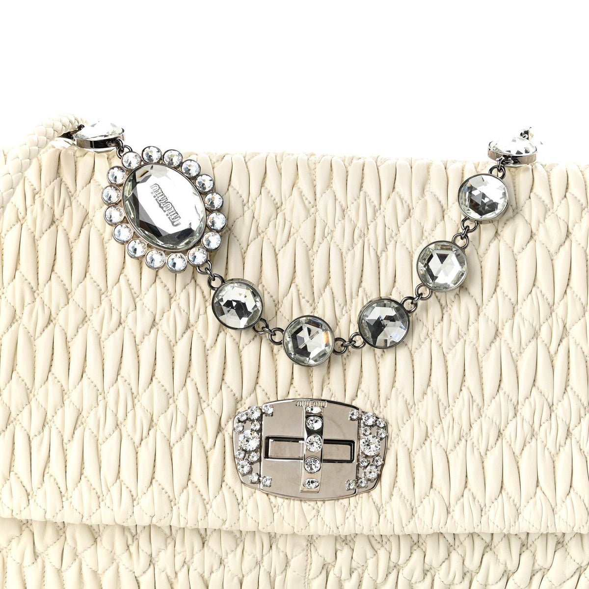 Nappa Matelasse Crystal Flap Clutch White