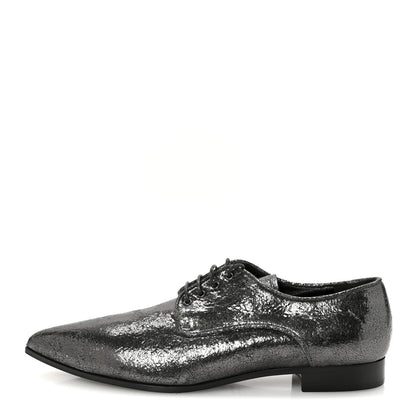 Metallic Crinkled Patent Lace Up Oxford Flats 37.5 Dark Silver