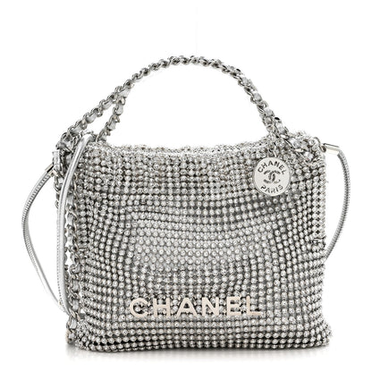 Crystal Embellished Metallic Lambskin Mini Chanel 22 Silver