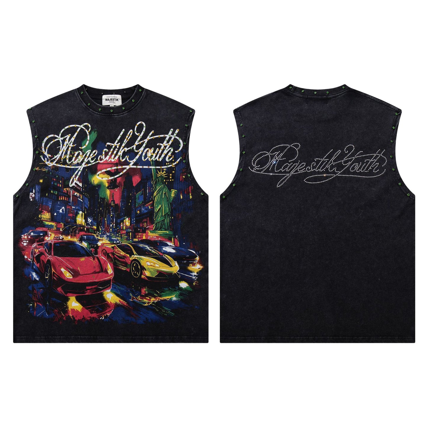 MAJESTIK Faith Graphic Studded Tank Top