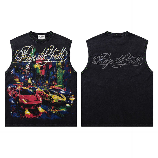 MAJESTIK Faith Graphic Studded Tank Top